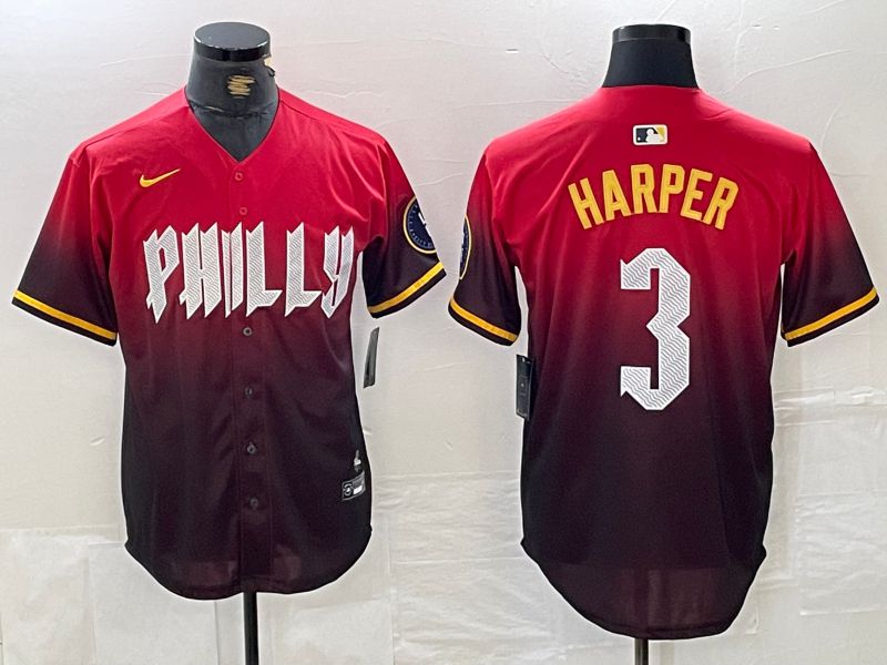 Men Philadelphia Phillies #3 Harper Red City Edition Nike 2024 MLB Jersey style 1->philadelphia phillies->MLB Jersey
